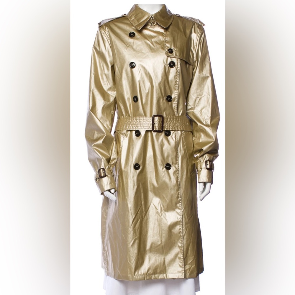 Used, Vintage Gold Metallic Burberry Women’s Trench Coat - US size 14